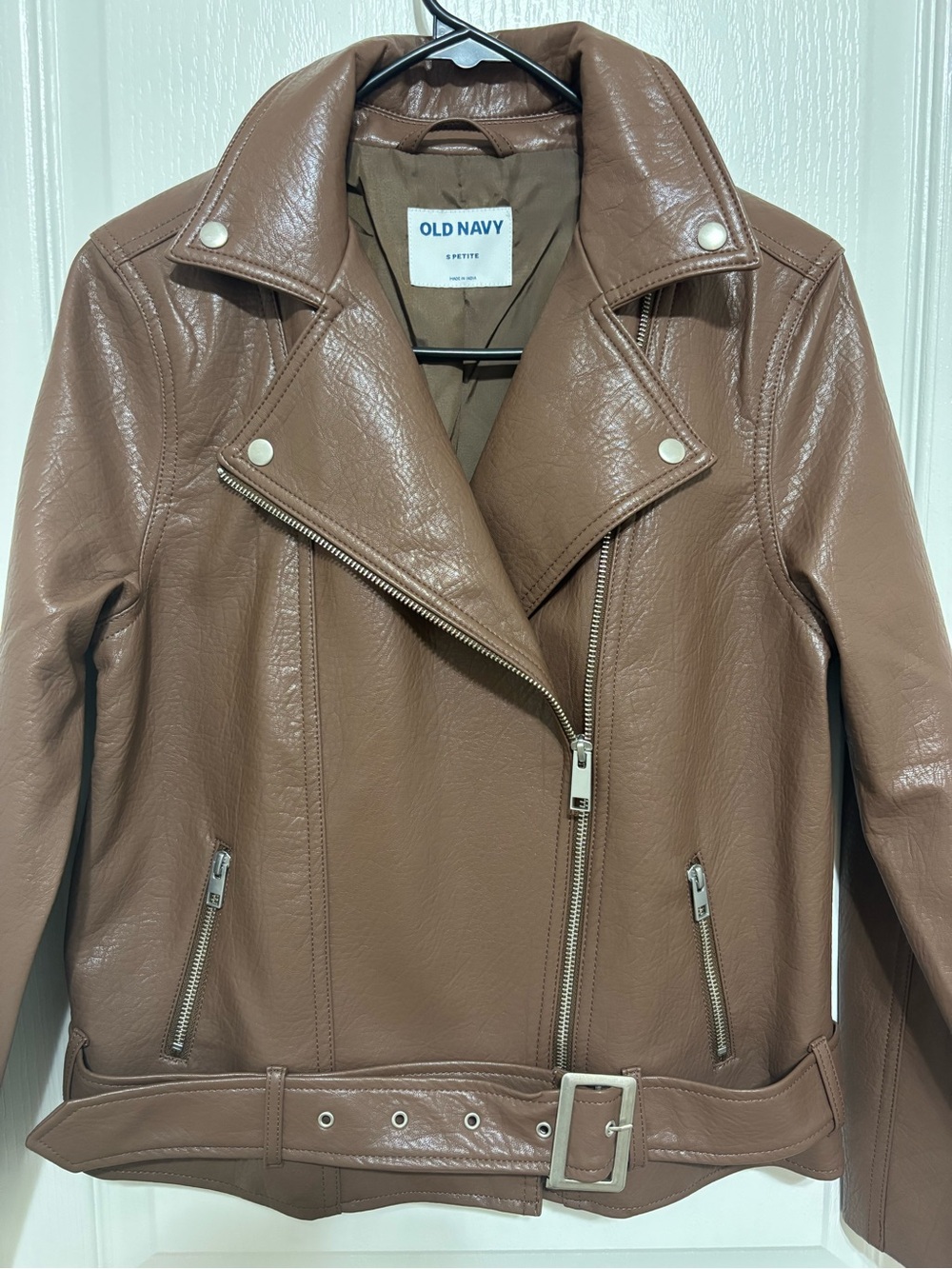 Old Navy Women's Tan Faux Leather Moto Jacket with Belt Small Petite